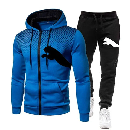 Hot Popular Autumn Winter Men Zipper Hoodie Set Urban Casual Sweatpants Jogging Training Daily Tracksuit