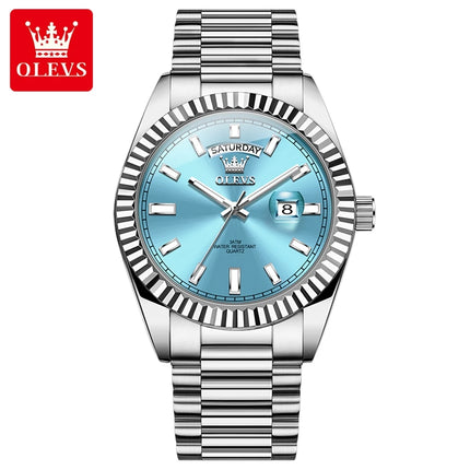OLEVS Men's Watch Top Brand Luxury Wrist Watch For Men Fashion Rose Gold Stainless Steel Waterproof Watch Day Date Quartz Clock