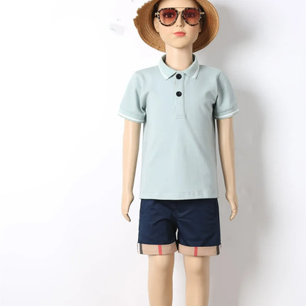 Kids Boy T-Shirts Polo Shirt Summer Girls Dress  Blue Short Sleeve Children Baby Tops High Quality Cotton Clothes Preppy Style