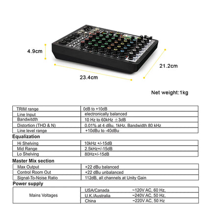 TKLBLS Professional 6-Channel 99DSP Audio Mixer 48V Phantom Power USB Studio Karaoke Bluetooth DJ Console Mixer