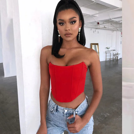 Sleeveless Off-Shoulder Velvet Fashion Sexy Corset Crop Top Vest Women's Underwear Backless Bustier Top Solid