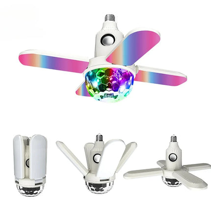 E27 LED Bulb Fan Four-leaf Blade Music Lamp Bluetooth Speaker Foldable LED Light Bulb Ceiling Light With Remote Controller