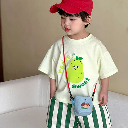 MILANCEL New Summer Kids Clothes Set 1-9T Girls Cartoon T-shirt+Striped Shorts Cotton Loose Boys Tee Suit Children Outfit 2PCS