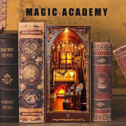 DIY Wooden Book Nook Magic Academy Dollhouses Miniature With Furniture Kit 3D Assemble Model Toy for Children Adult Gift Casa