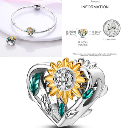 New 925 Sterling Silver Charms Beads Sunflower Flower Daisy Original Charm Pendant Fit Charm Bracelets DIY Jewelry Birthday Gift