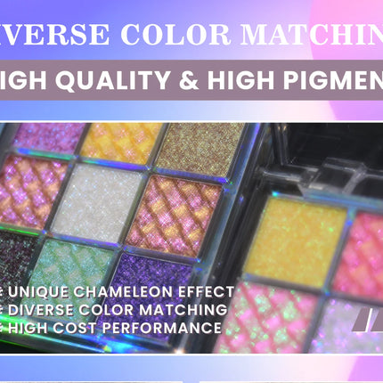 JUR MORNIER 9 Color Multichrome Eyeshadow Palette Shimmer Chameleon Eye Shadow Waterproof Vegan Cruelty Free Eye Makeup