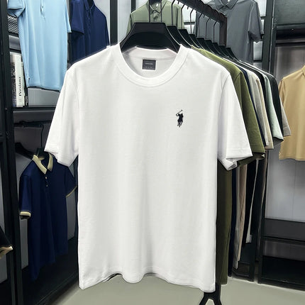Men's Summer Design High-end Soft 100% Cotton Breathable Short-sleeved T-shirt Stylish Casual Round-neck Simple Versatile Suitable