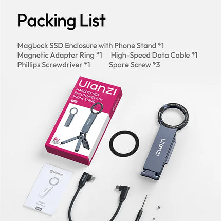 Ulanzi MA58 SSD Enclosure & MagLock Phone Stand Tripod 2 in 1 for iPhone 17 Travel Vlog Tiktok Live Streaming Phone Accessories