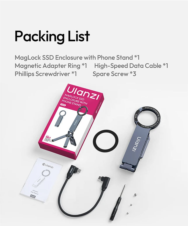 Ulanzi MA58 SSD Enclosure & MagLock Phone Stand Tripod 2 in 1 for iPhone 17 Travel Vlog Tiktok Live Streaming Phone Accessories