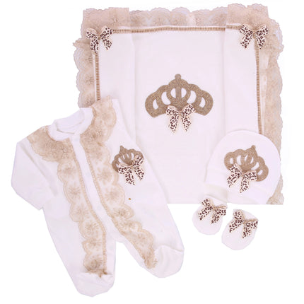 Baby Girl Boy Princess Prince Hospital Exit Newborn Bling Outfits Baby Bottles Gift Set Baby Shower Gift 5pcs Crown Romper