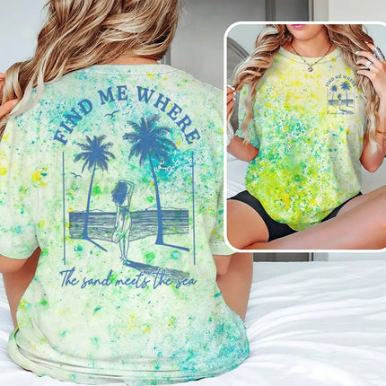 "Find Me Where The Sand Meets The Sea" T-shirts Women Vintage Ocean Beach Series Casual Short Sleeve Y2K Tops Summer Tshirts