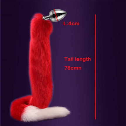 78cm Red Long Fox Tail Anal Plug Metal Butt Plug Prostate Massager Erotic Cosplay Accessories Adult Novelty Sex Toys For Couples
