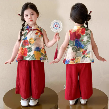 Thin Comfortable Summer Girl Sets Ethnic Style Children Clothing Kids Clothes Dance Wear Performance Costume Chinese Style Hanfu