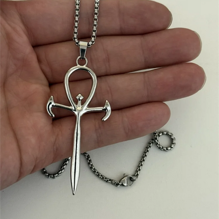 Vintage Cross Pendant Necklace Unisex Versatile Simple Long Sweater Chain Hip Hop Accessory