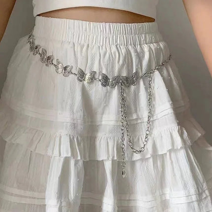 Fashion Butterfly Belt Waist Chain For Women Girl Silver Color Punk Metal Belly Belts Chain Body Chain Waistband Charm Jewelry
