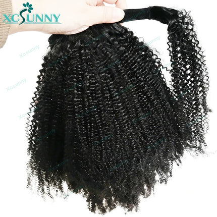 Wrap Around Ponytail Human Hair Afro Kinky Curly Drawstring Ponytail Clip In Hair Extensions Remy Human Hair Curly Hair Tail