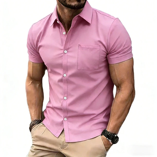 2026 Men's Simple Business Short-Sleeve Shirt Black White Gray Pure Color Colored Shirt Hawaiian Outdoor Social Designer Shirt