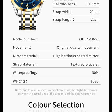 OLEVS Men's Watches Top Brand Luxury Original Quartz Watch for Men Stainless Steel Waterproof Luminous Date Week Business Watches