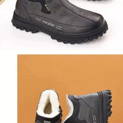 Men's Winter Casual Shoes Thickened Fleece Lined Waterproof Leather Surface Warm Wear Resistant Work Shoes Slip on round Toe