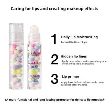 Macaron Rolling Pearl Lip Oil - Hydrating Lip Balm Mask, Long-Lasting Moisturizing, Reduces Lip Lines for Women Girls