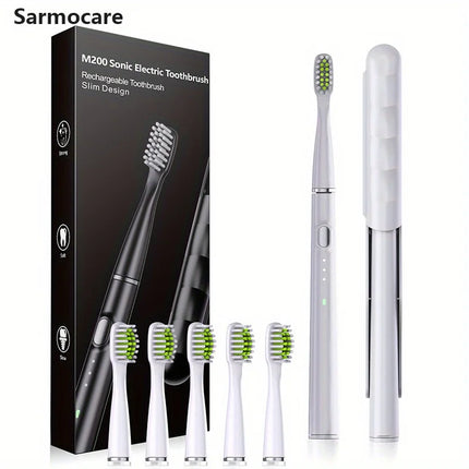 Portable USB Rechargeable Sonic Electric Toothbrush 5 Modes with 6 Heads 30 Days Battery IPX7 Waterproof Travel Case Adults