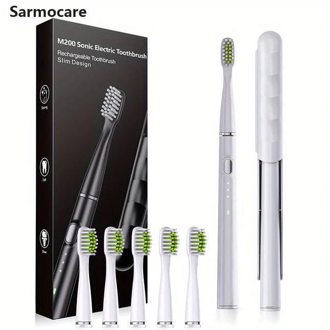 Portable USB Rechargeable Sonic Electric Toothbrush 5 Modes with 6 Heads 30 Days Battery IPX7 Waterproof Travel Case Adults