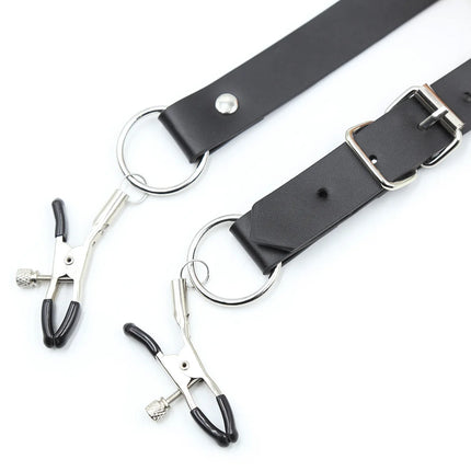 Labia Spreader Strap with Clamp Clip Onto Clitoris Spread Pussy Open Vagina Stimulator BDSM Bondage Nipple Sucker Sex Toys Slave