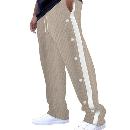 Men's Textured Knit Pants, Side Button Straight Leg Casual Trousers
