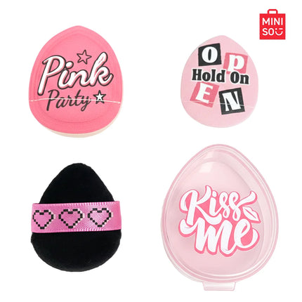MINIISO Pink Party Series Thumb Powder Puff 3-Pack Combo - Comes with Storage Box for Portable and Easy Storage