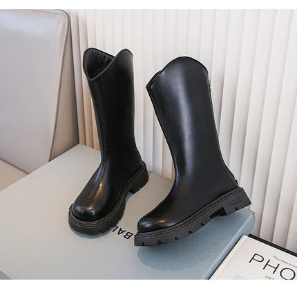 Children Knee Length Boots New 2025 Autumn Student Girls Princess Boots Kids Zipper Comfortable Non Slip Solid Color Long Boots