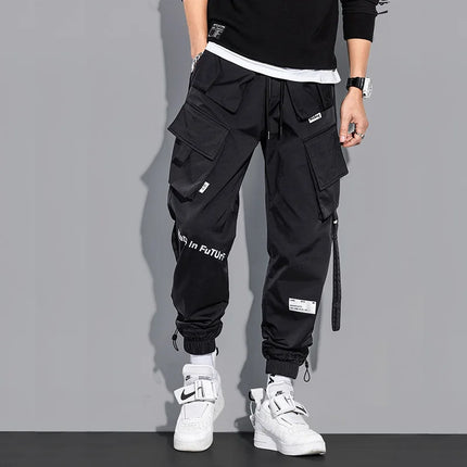 Men's Reflective Cargo Pants Korean Harem Techwear Trousers Trendy Streetwear Functional Multiple Pockets Stylish Casual Fit