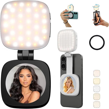 Magnetic Selfie Light Compatible with MagSafe for iPhone Rechargeable LED Fill Light with Mirror 5 Color Temps Foldable  Light