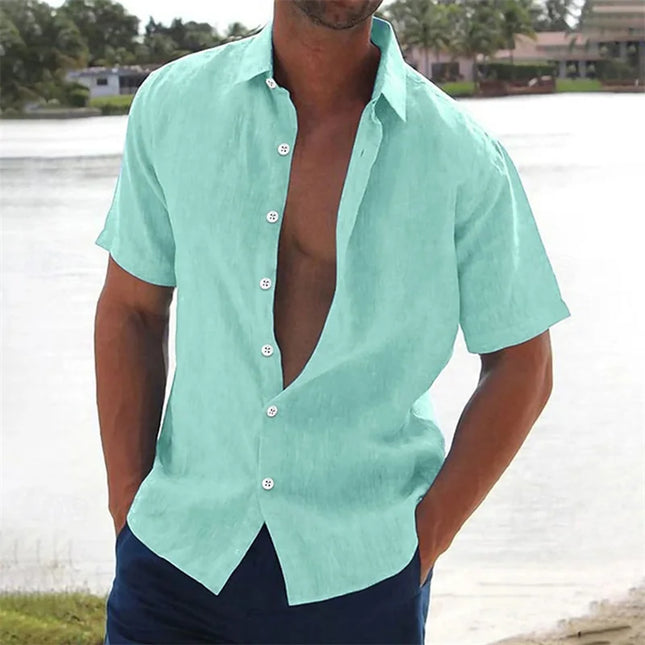 Men's casual short-sleeved shirt linen top casual street wear lapel button shirt men's retro vacation shirt XS-6XL fast delivery