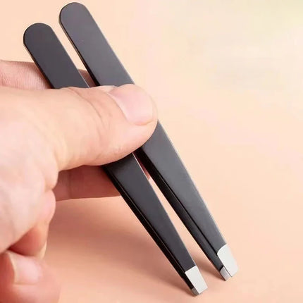 Stainless Steel Black Eyebrow Tweezer with Slant and Flat Point Beauty Tools for Eyebrows & Ingrown Hair Removal