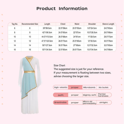 Girls Halloween Ancient Greek Princess Cosplay Costume Roman Toga Dress Long Sleeve Church Choir Robe Overlay Tunic Dress