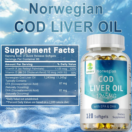 Cod Liver Oil Capsules - Contains EPA and DHA To Support Cardiovascular Health, Promote Overall Well-being, and Enhance Memory