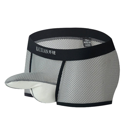 Men's Hollow Mesh Boxer Briefs Elastic Waist Breathable Separate Pouch Underwear
