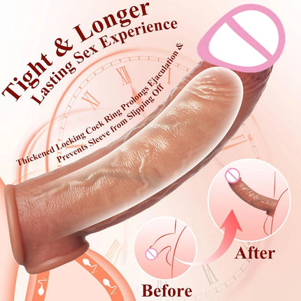 Realistic 8''Penis Sleeve Sex Toys For Men Silicone Penis Condom Reusable Penis Sleeve Penis Extender Male Couples Adult Toys
