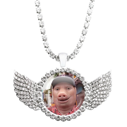 John Pork Is Calling Answer Call Phone Humor Funny Pig Graphic Glass Cabochon Angel Wings Pendant Necklace Jewelry Giftwholesale