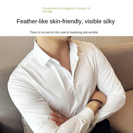 Seamless silk business casual shirt, long sleeved white non ironing elastic silk sliding cross shirt, men's formal wear