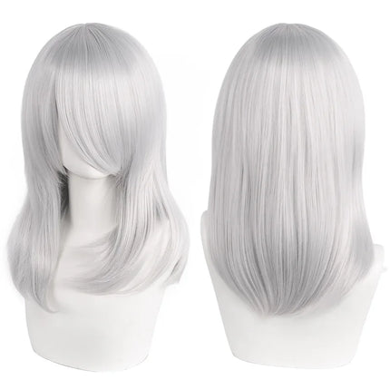 High Quality 40cm Medium Cosplay Wig With Bang Black Blond Pink Red Blue Purple Heat Resistant Synthetic Hair Wigs