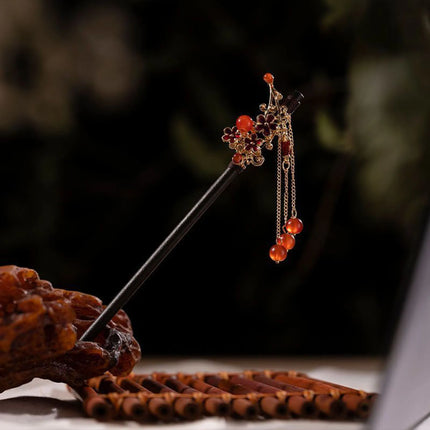 Elegant Chinese Style Wooden Hairpin Imitation Jade Flower Tassel Hair Stick Exquisite Handmade Girls Hair Accessories Hair Clip