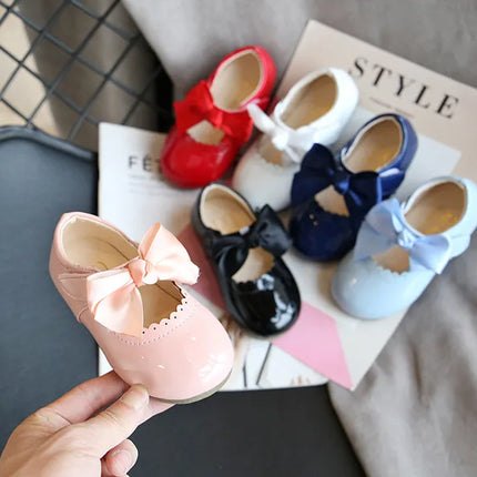 Toddlers Girls Shoes Children's Flats PU Patent Leather Kids Dress Shoes Soft Cute Princess Sweet With Butterfly-knot Bowtie New