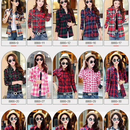 Slim Fit Plaid Long Sleeve Women's Shirt Qiang Yixuan Brand Autumn New Korean Version Cotton Button-Up Shirt