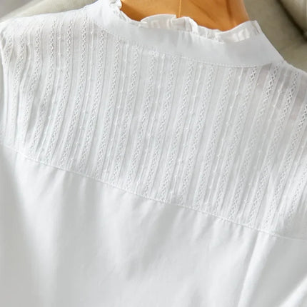 French Retro White Blouse: Floral Jacquard Notch Collar Oversized Shirt for Women, Korean Style Breathable Plus Size Top