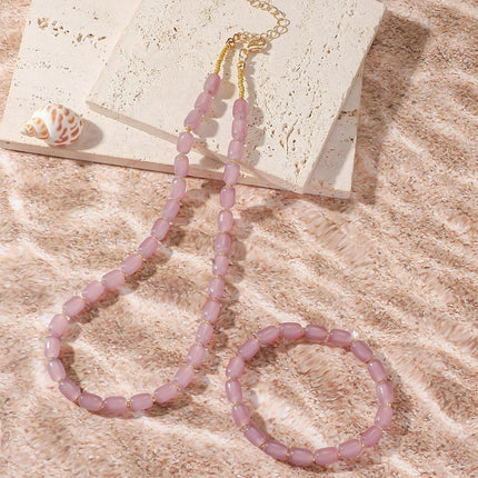 Lilac Natural Stone Necklace Bracelet Beads Handwork Choker Jewelry  Set For Women Trending Products Luxury