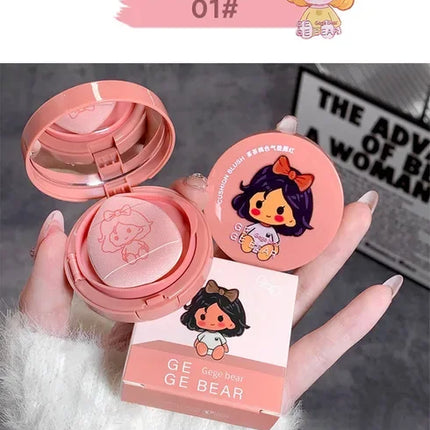 Cushion Blush Blendable Shade with Powder Puff Whitening without Sticking Long Lasting Gege Bear Makeup Blusher