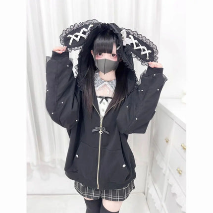 Japanese Kawaii Sweatshirt Long Seleeve Casual Women Subculture Hoodies Rivet Print Coat Cute Sweet Style Chic Women Clothing