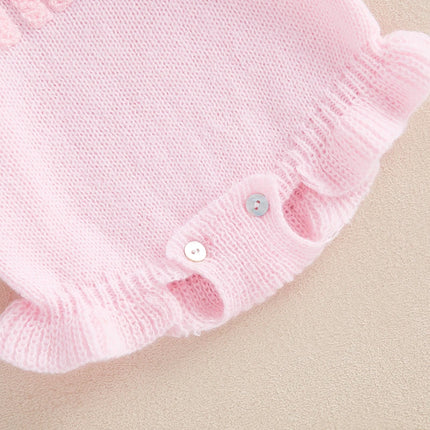 Newborn Baby Girls Knit Sweater Romper Long Flying Sleeve O Neck Mini Letter Embroidery Romper Jumpsuits