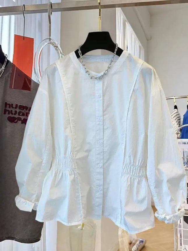 Oversized Vintage Elegant Blouse Women Autumn Comfortable Ruffled Edge Design Sense Solid Color Shirt Sense Comfortable Tops